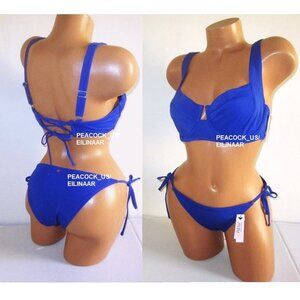 38DD/L VICTORIA SECRET SWIM Lace-Up Strappy Top Bikini Set Side Tie Cheeky botto